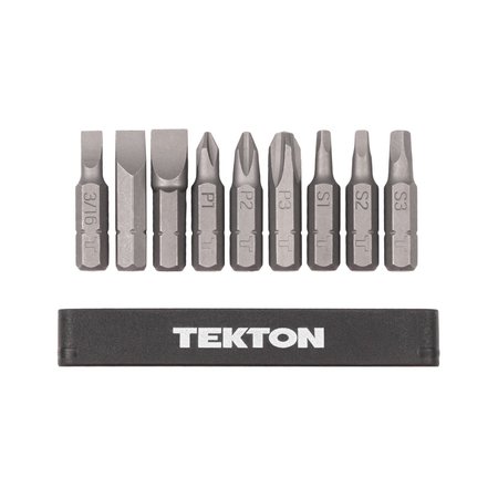 Tekton 1/4 Inch Phillips, Slotted, Square Bit Set with Rail, 9-Piece (#1-#3, 3/16-5/16 in., S1-S3) DZZ93001